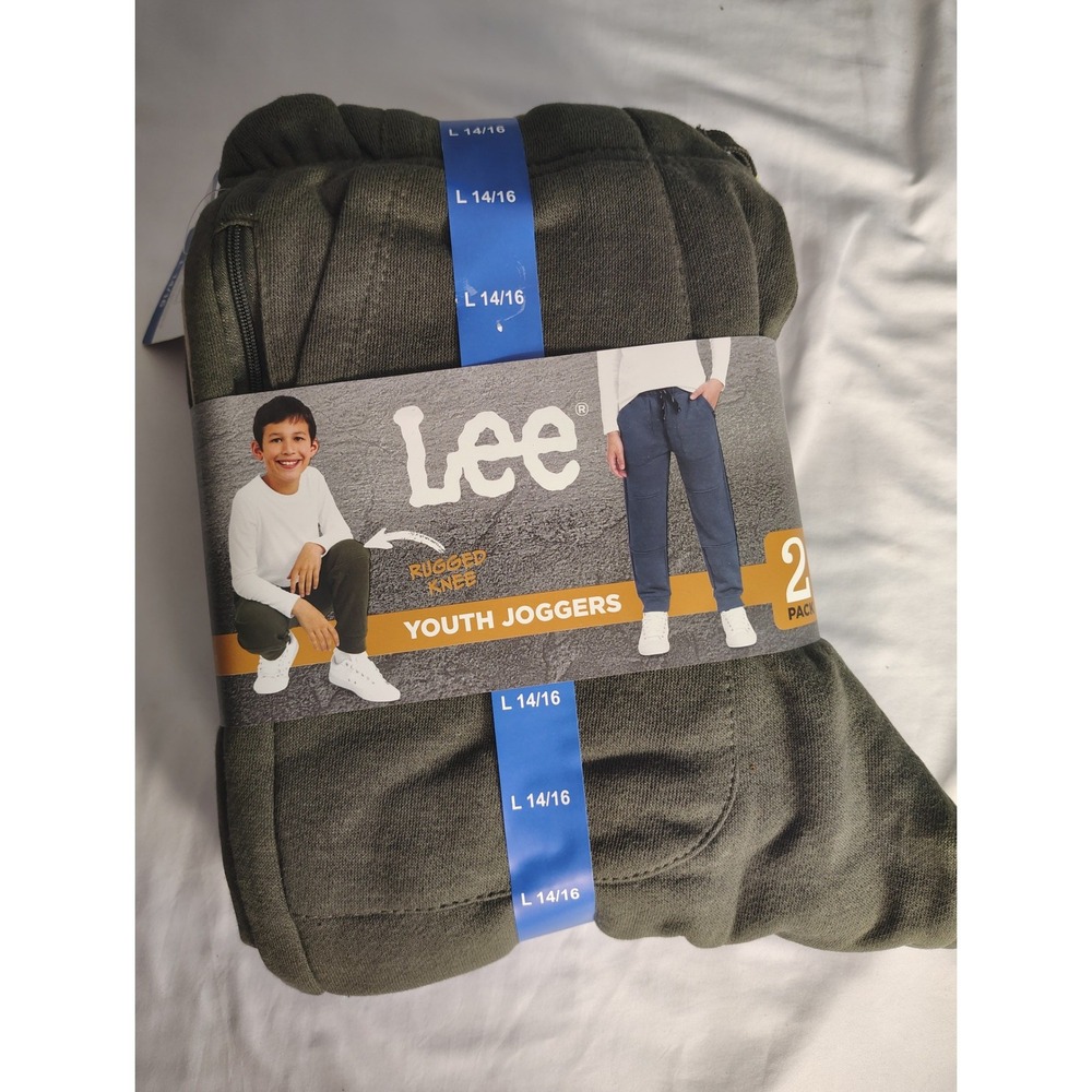 Lee Youth Joggers 2 Pack Rugged Knee Fleece Pants Olive Blue Boys Large 14/16